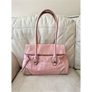 B. Makowsky Pink Leather Tote Shoulder Bag Flap Bubblegum Soft A229007